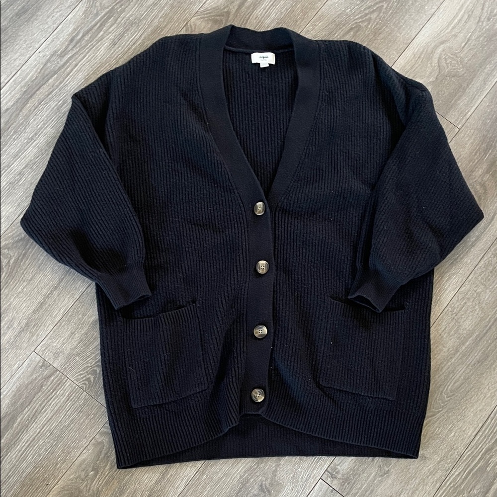 aerie Black Button-Front V-Neck Cardigan